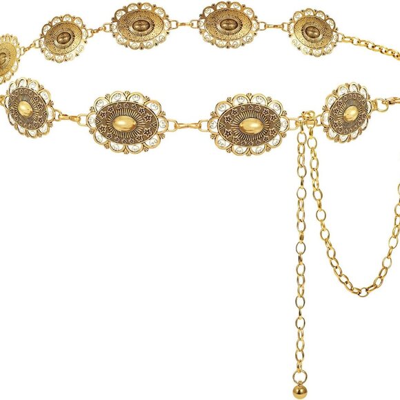 Western Metal Concho Belt for Women Cowgirl Boho Waist Chain Belt for Dresses Je - Picture 1 of 5